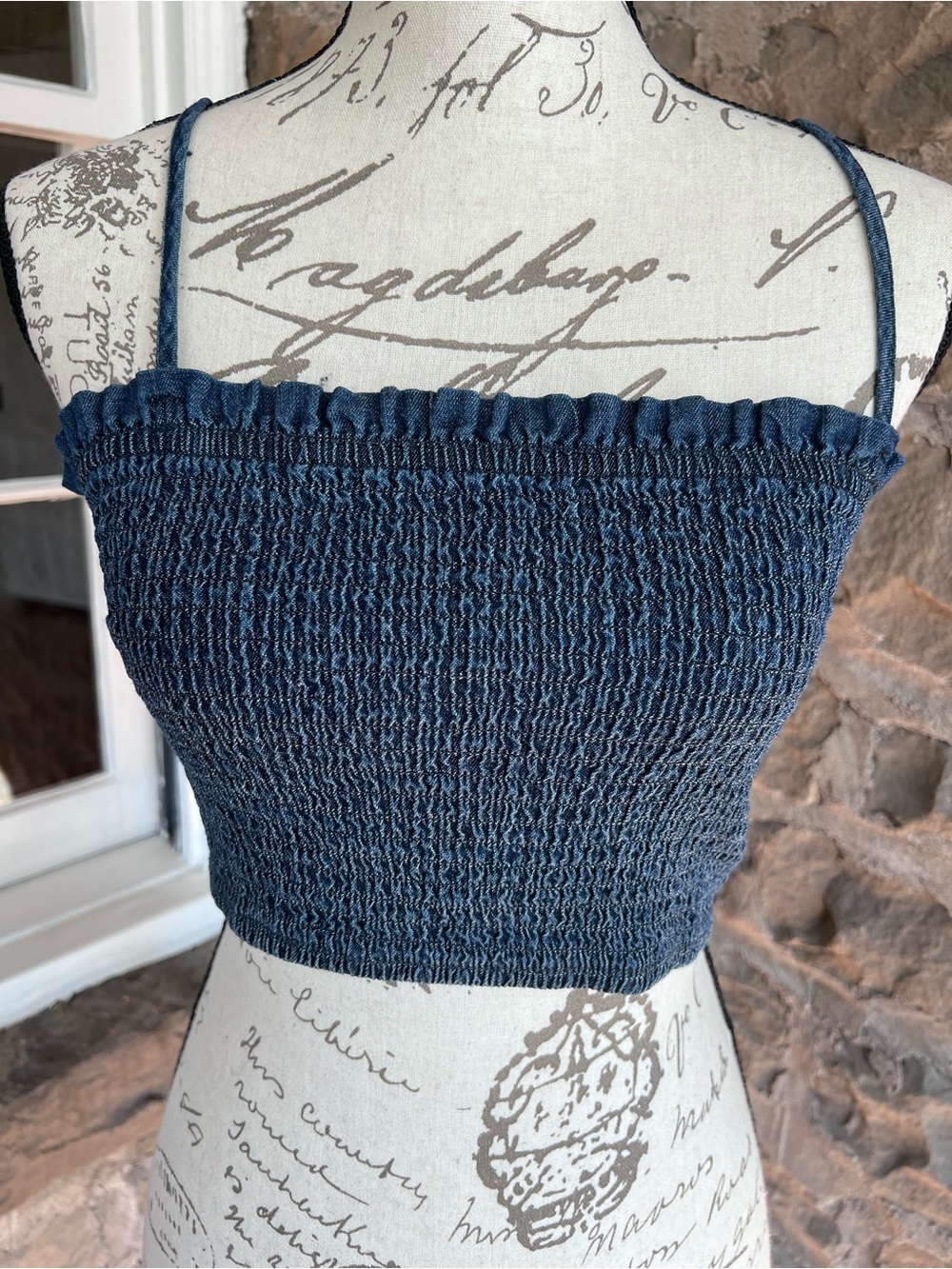 Abercrombie & Fitch size M Denim  Smocked Spaghetti Strap Crop Top